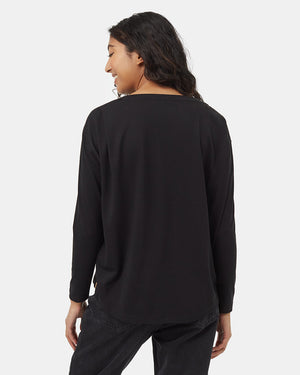 Black-Crew-Neck-Flowy-Long-Sleeve-Top