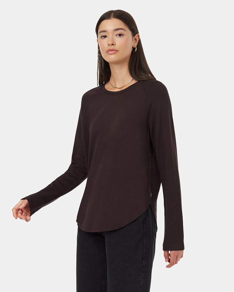 Black-Crew-Neck-Shirttail-Hem-Long-Sleeve-Top