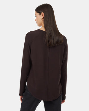 Black-Crew-Neck-Shirttail-Hem-Long-Sleeve-Top