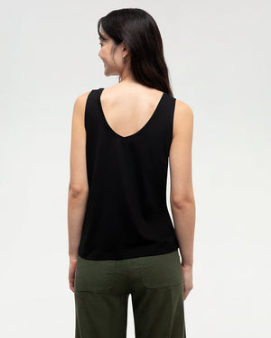 Black-Double-V-Neck-Regular-Fit-Tank-Top