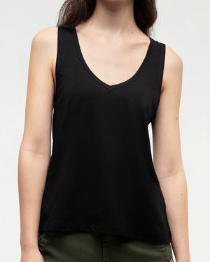 Black-Double-V-Neck-Regular-Fit-Tank-Top