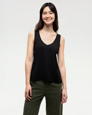 Black-Double-V-Neck-Regular-Fit-Tank-Top