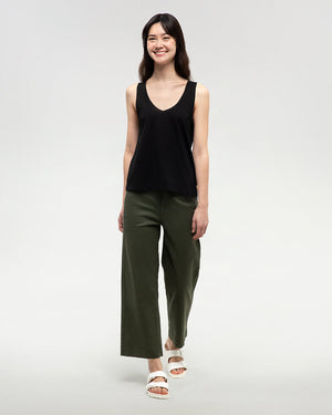 Black-Double-V-Neck-Regular-Fit-Tank-Top