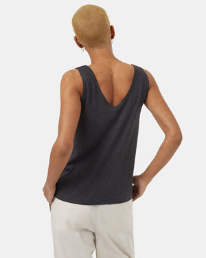 Black-Double-V-Neck-Regular-Fit-Tank-Top