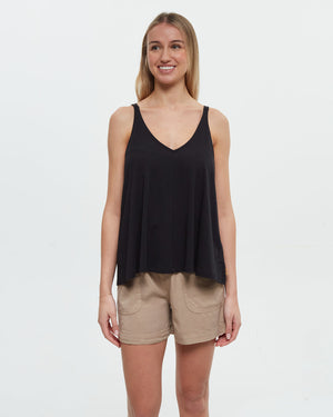 Black-Double-V-Neck-Relaxed-Fit-Tank-Top