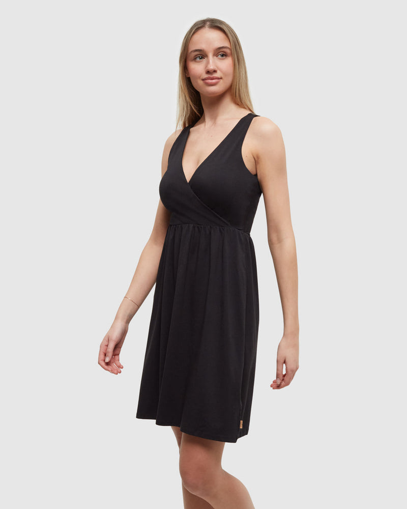Black-EcoTech-Jersey-Regular-Faux-Wrap-Dress