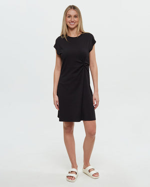 Black-Knee-Length-Crew-Neck-Dress