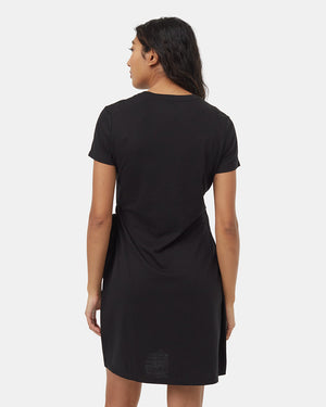 Black-Knee-Length-Crew-Neck-Shortsleeve-Wrap-Dress