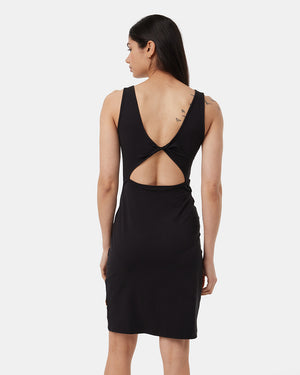 Black-Knee-Length-Slim-Twist-Back-Tank-Dress