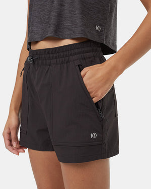 Black-Mid-Rise-Water-Repellent-Zip-Pocket-Shorts