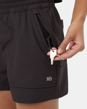 Black-Mid-Rise-Water-Repellent-Zip-Pocket-Shorts