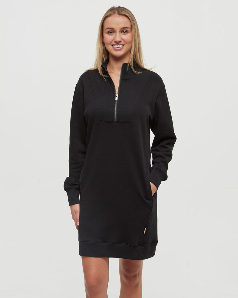 Black-Relax-Treefleece-Mock-Neck-Zip-Dress