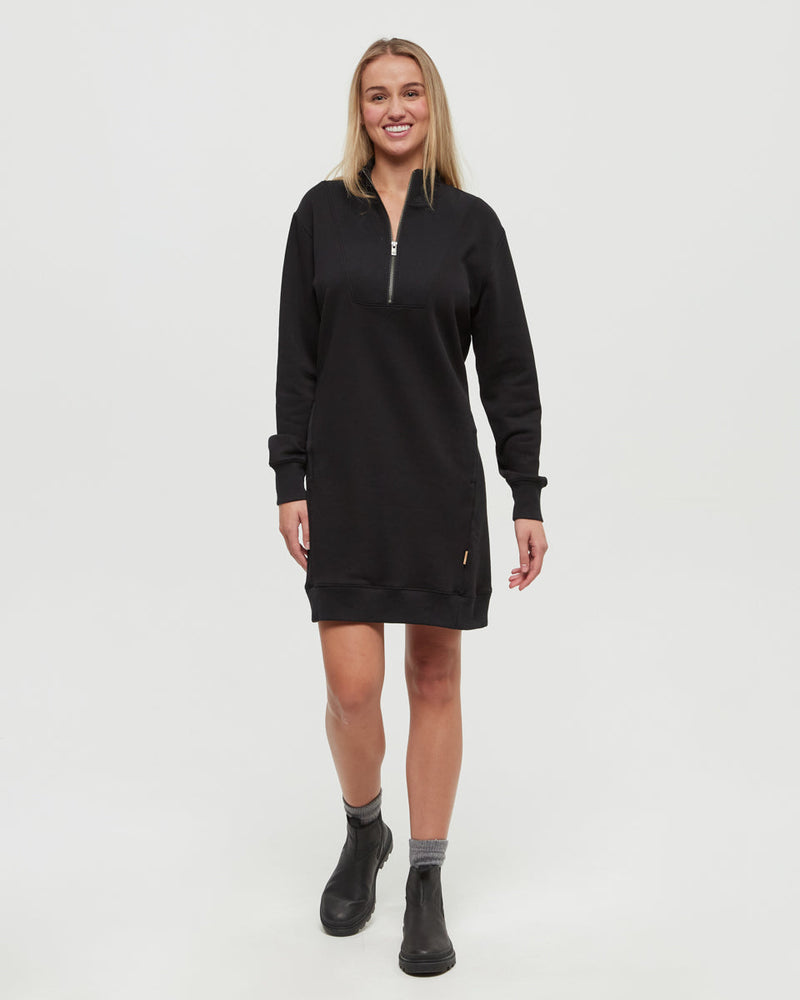 Black-Relax-Treefleece-Mock-Neck-Zip-Dress