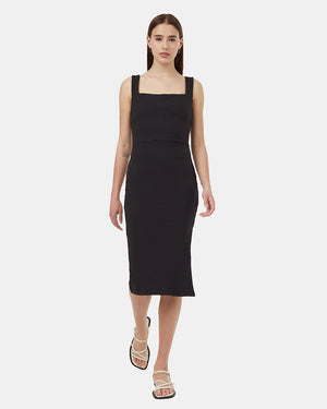 Black-Rib-Square-Neck-Slim-Fit-Midi-Dress