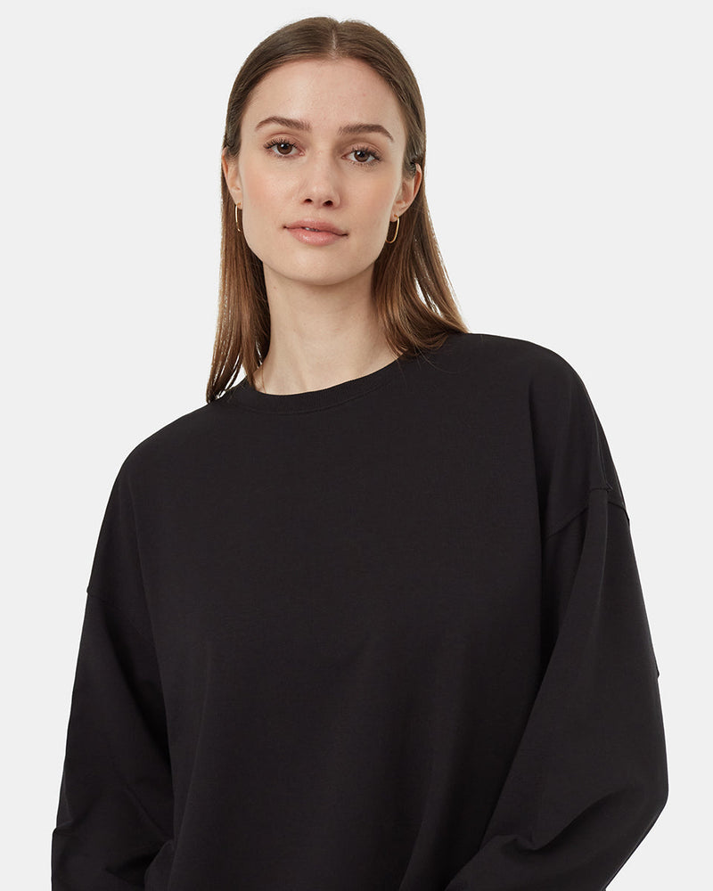 Black-Ribbed-Crew-Neck-Oversized-Fleece-Sweatshirt