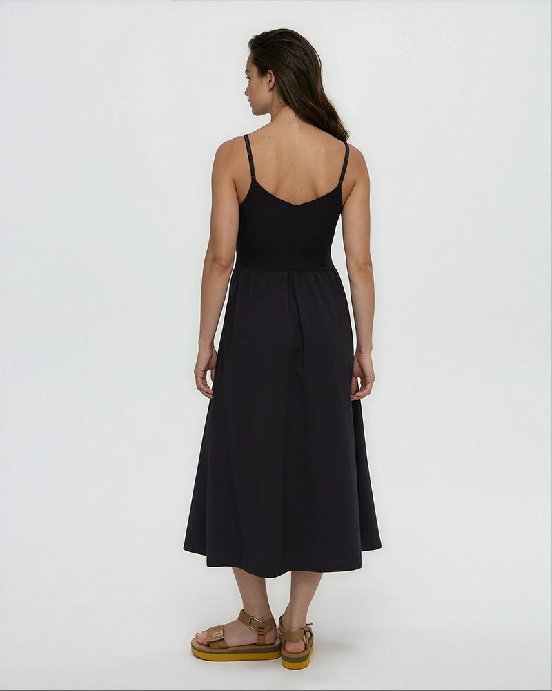 Black-Slim-Fit-Adjustable-Midi-Dress