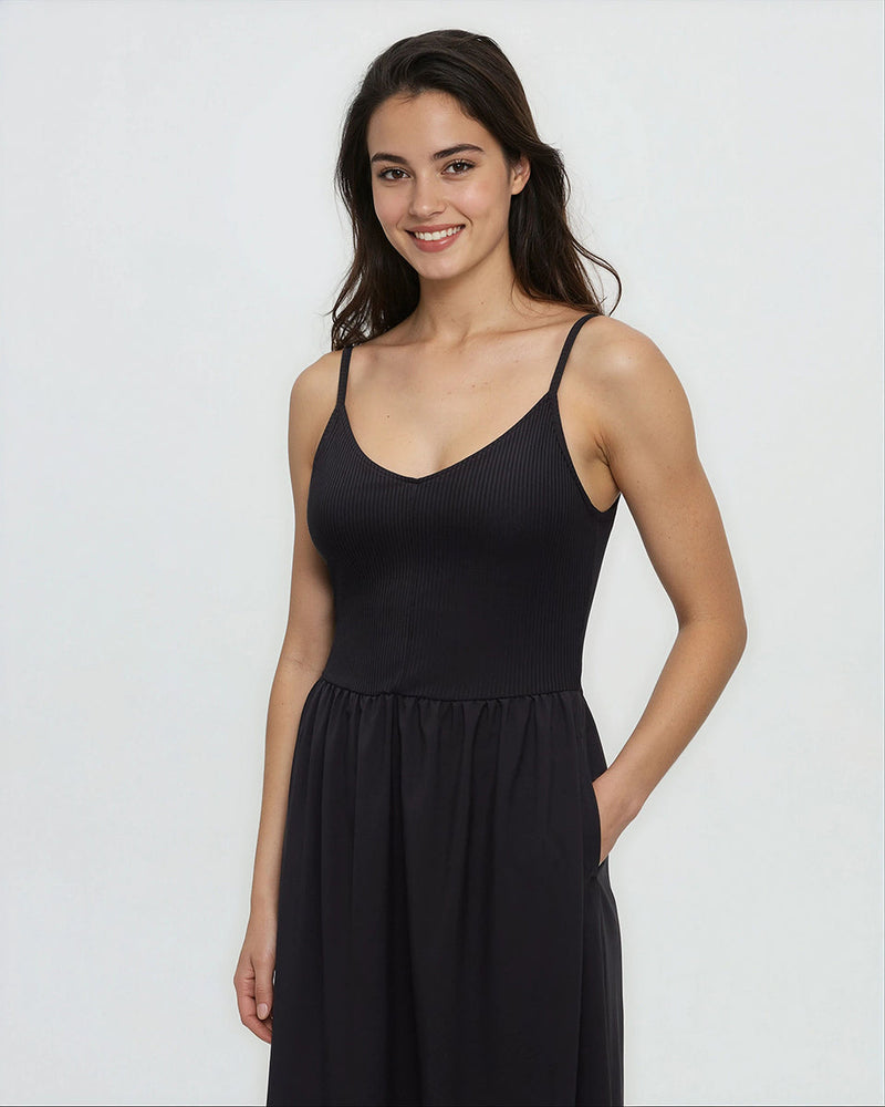 Black-Slim-Fit-Adjustable-Midi-Dress