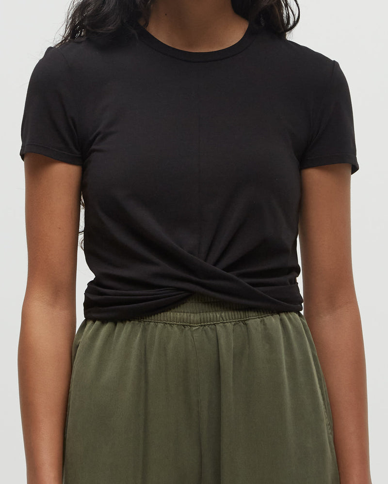 Black-Twist-Front-Shortsleeve-T-Shirt