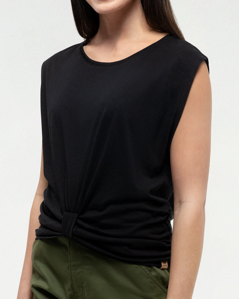 Black-Twist-Front-Sleeveless-T-Shirt
