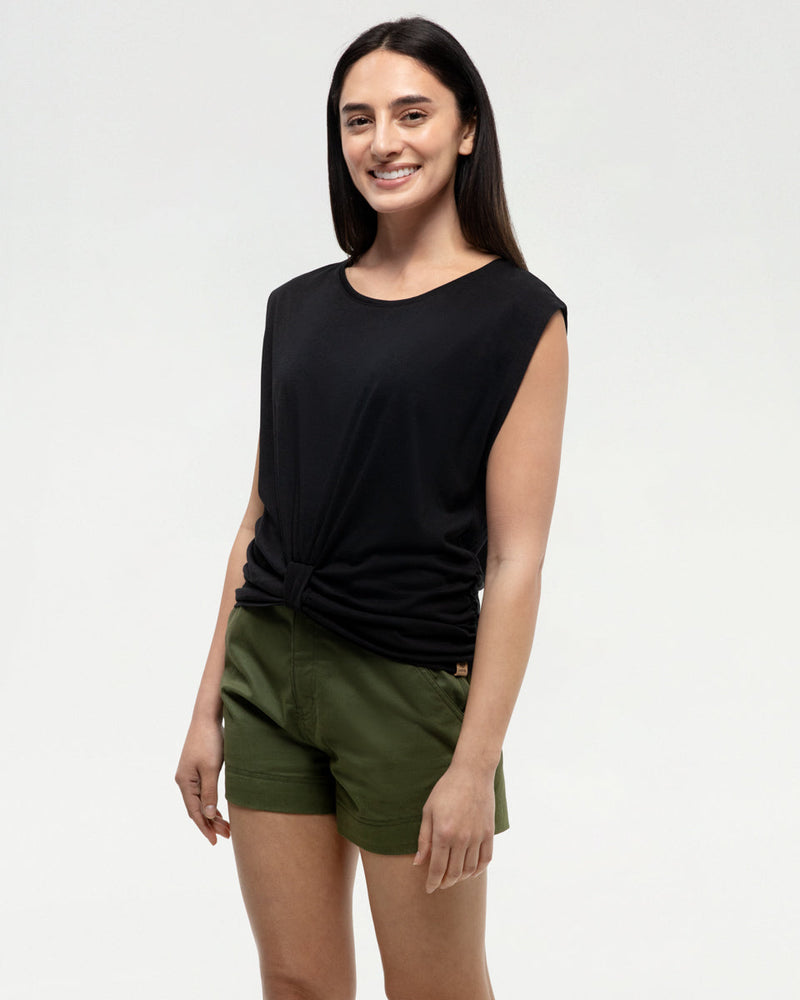 Black-Twist-Front-Sleeveless-T-Shirt