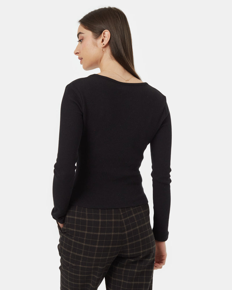 Black-V-Neck-Long-Sleeve-Ruched-Top