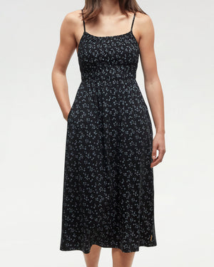 Black-Womens-Mid-Length-Smocked-Dress