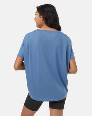 Blue-Crew-Neck-Flowy-Oversized-Shortsleeve-T-Shirt