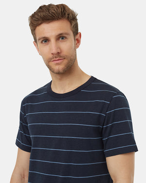 Blue-Crew-Neck-Shortsleeve-Striped-T-Shirt