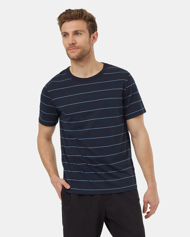 Blue-Crew-Neck-Shortsleeve-Striped-T-Shirt