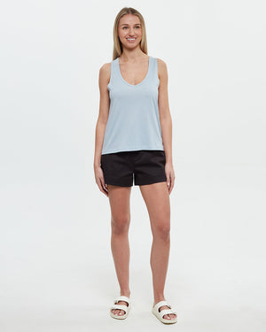 Blue-Double-V-Neck-Regular-Fit-Tank-Top