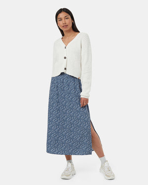 Blue-High-Rise-Midi-Length-Crepe-Slitted-Skirt