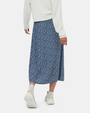 Blue-High-Rise-Midi-Length-Crepe-Slitted-Skirt