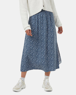 Blue-High-Rise-Midi-Length-Crepe-Slitted-Skirt