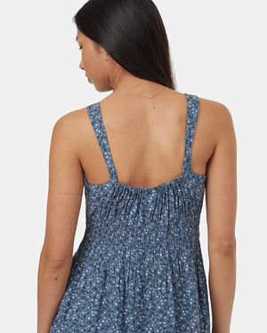 Blue-Knee-Length-Crepe-Smocked-Waist-Tank-Dress