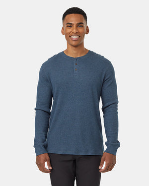 Blue-Mens-Button-Waffle-Knit-Longsleeve-Shirt