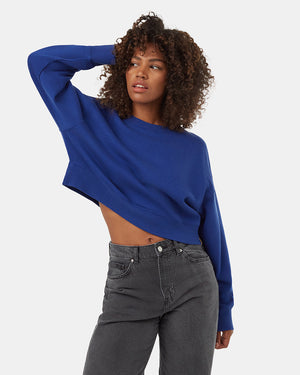 Blue-Organic-Cotton-Crew-Neck-Oversized-Cropped-Sweatshirt