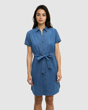 Blue-Organic-Cotton-Denim-Relaxed-Dress *Model is 5'11", wearing size S