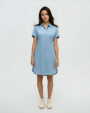 Blue-Organic-Cotton-Denim-Relaxed-Dress *Model is 5’8”, wearing size S