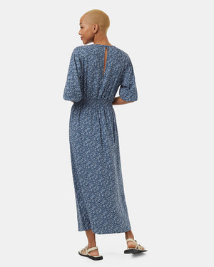 Blue-Raglan-Blouson-Sleeve-Patterned-Maxi-Dress