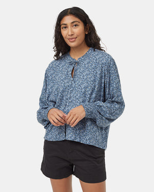 Blue-Ruffled-Neck-Long-Sleeve-Shirt