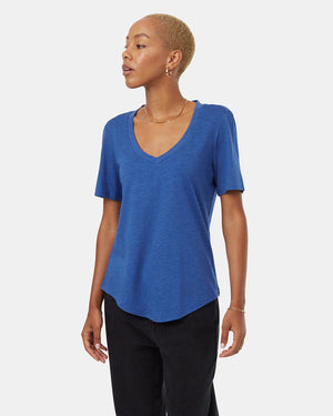 Blue-V-Neck-Short-Sleeve-T-Shirt