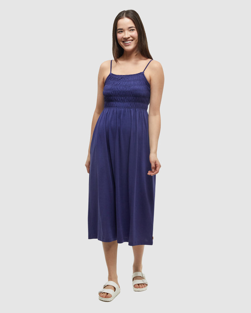 Blue-Womens-Mid-Length-Smocked-Dress