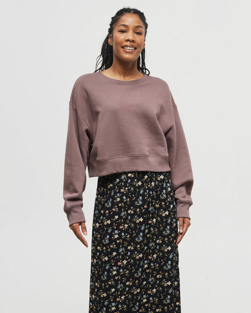 Brown-Crew-Neck-Oversized-Cropped-Sweatshirt