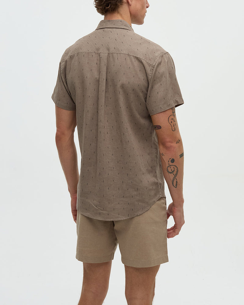 Brown-Dobby-Regular-Collar-Short-Sleeve-Shirt