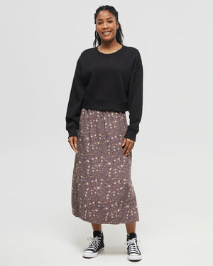 Brown-High-Rise-Midi-Length-Crepe-Slitted-Skirt