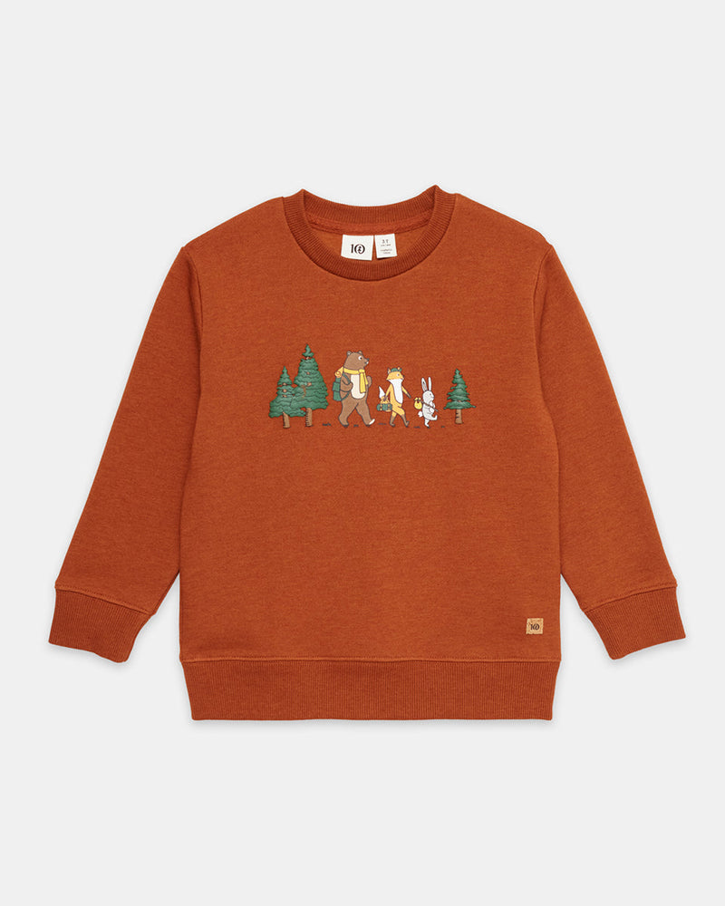 Brown-Organic-Cotton-Ribbed-Collar-Graphic-Sweatshirt