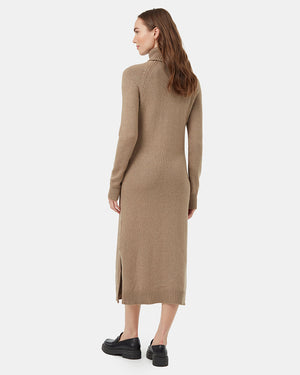 Brown-Organic-Cotton-Turtleneck-Maxi-Dress