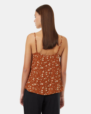 Brown-V-Neck-Sleeveless-Crepe-Tank-Top