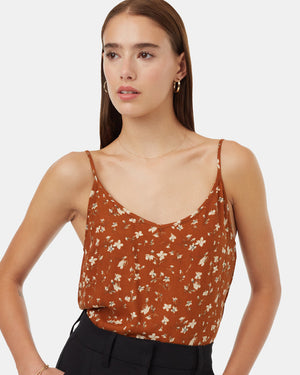 Brown-V-Neck-Sleeveless-Crepe-Tank-Top