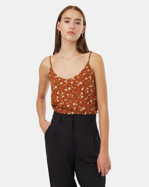 Brown-V-Neck-Sleeveless-Crepe-Tank-Top